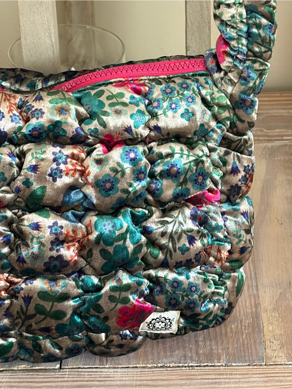 Natural Life Quilted Teal Floral Velvet Bag 🍂 🆕 - Picture 7 of 11